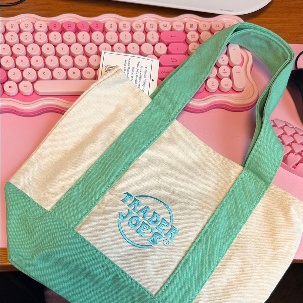Trader Joe's Mint & Cream Canvas Tote